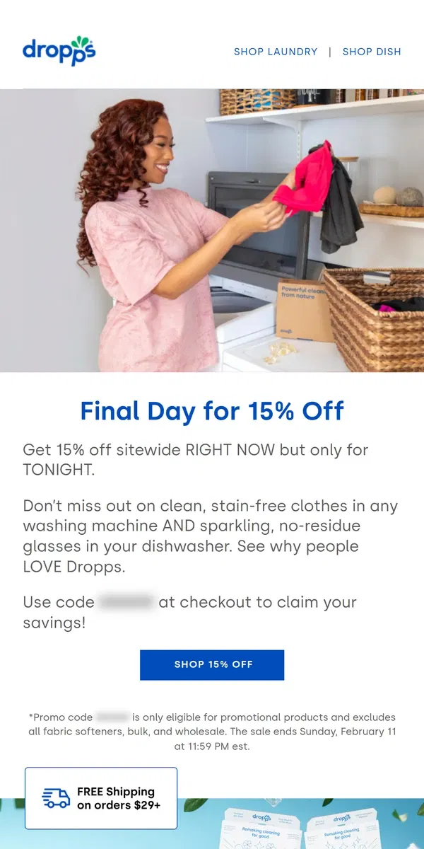 Email from Dropps. 15% OFF ENDS TODAY