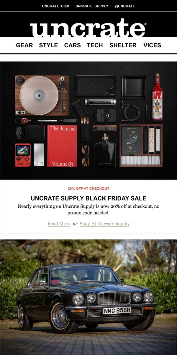 Email from Uncrate. Uncrate Supply Black Friday Sale & more