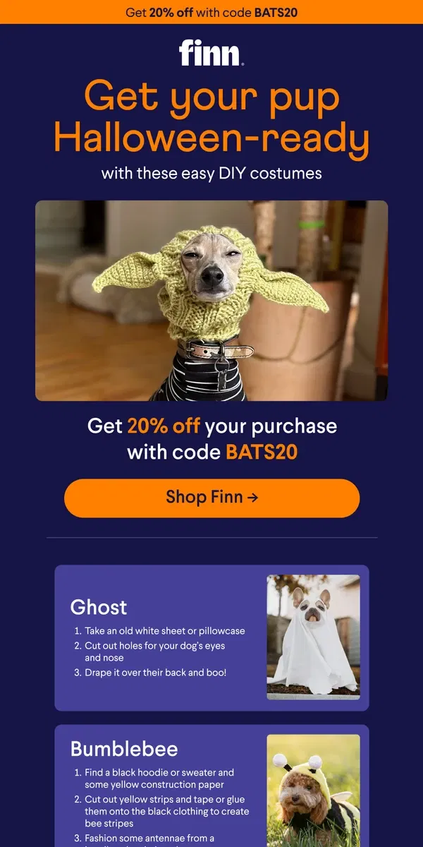 Email from Finn. Boo! You've got 20% Off 👻