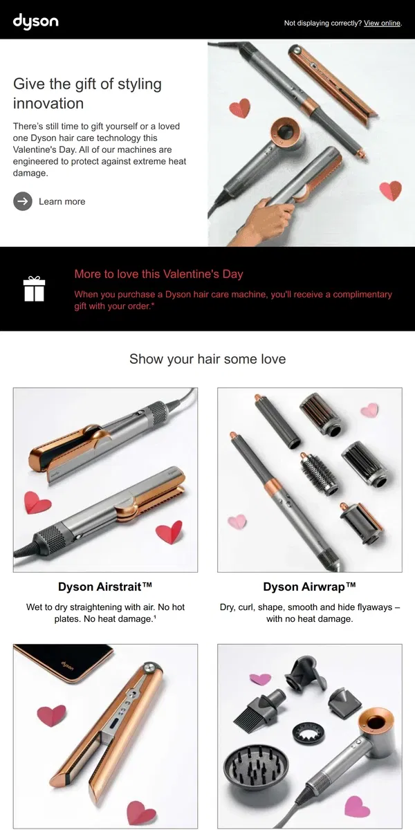 Email from Dyson. Don't wait to gift Dyson hair care for Valentine’s Day