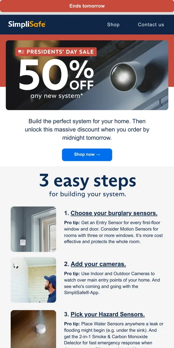 Email from SimpliSafe. Your Presidents' Day offer won't stay much longer