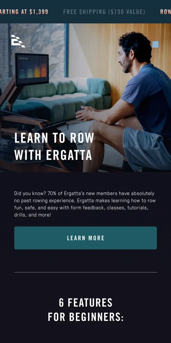 Email from Ergatta. New to rowing? We’ve got you.