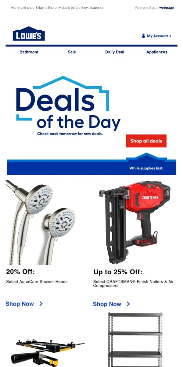 Email from Lowe's. LIMITED TIME deals, just for today.