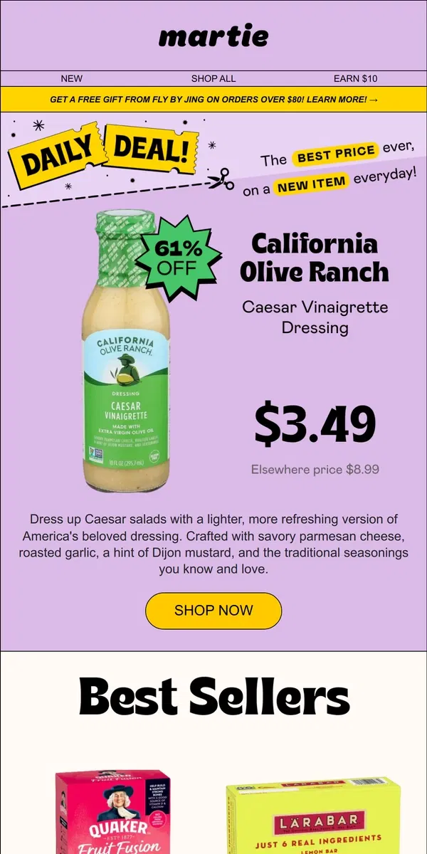 Email from Martie. 🤗 61% OFF California Olive Ranch Caesar Vinaigrette Dressing, today only!