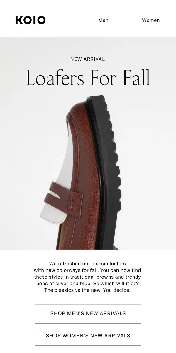 Email from Koio. NEW LOAFERS