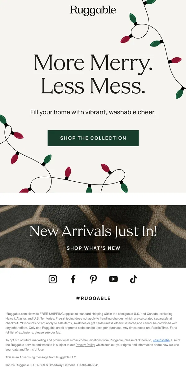 Email from Ruggable. Our Merry and Bright Collection