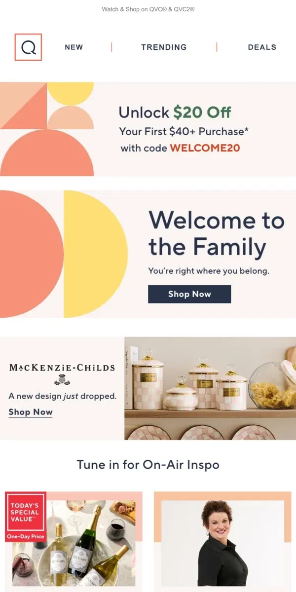 Email from QVC. Because Here, You're Family