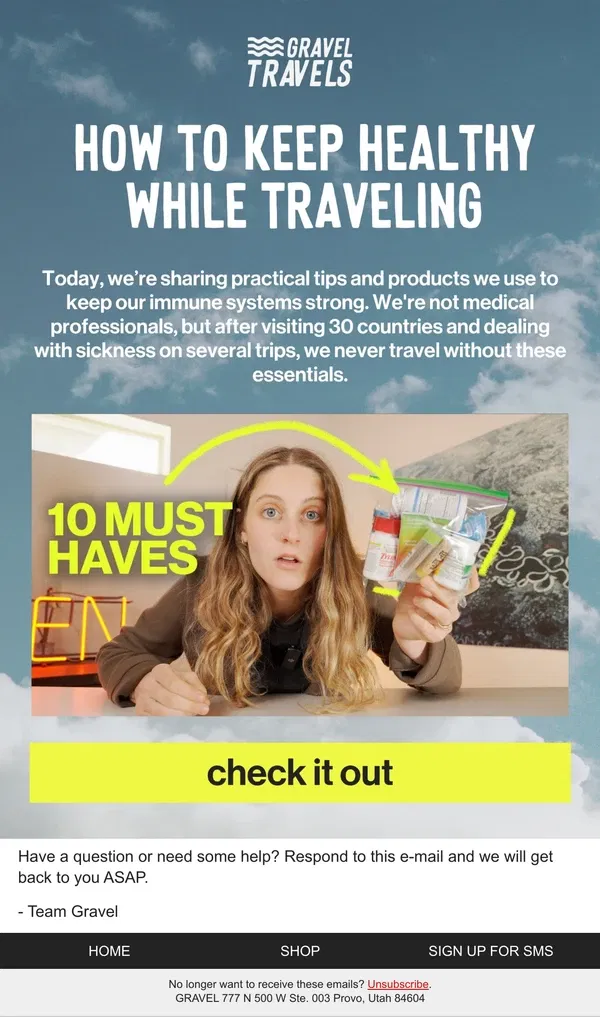 Email from Gravel. How to Stay Healthy This Travel Season