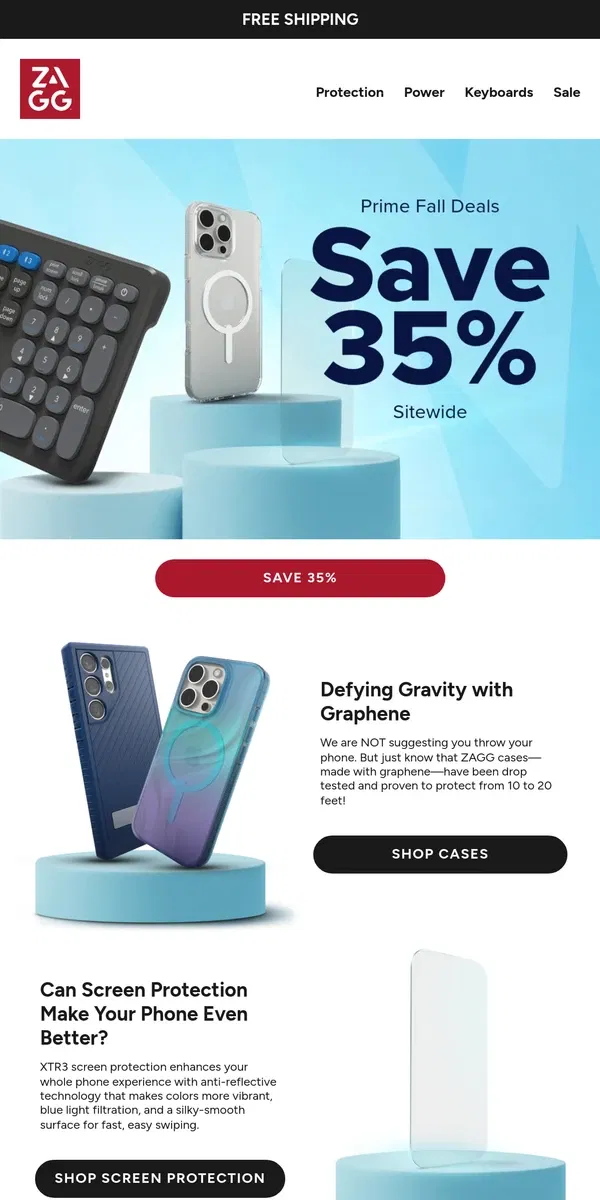 Email from ZAGG. Save 35% Sitewide! Falling Prices!🍂