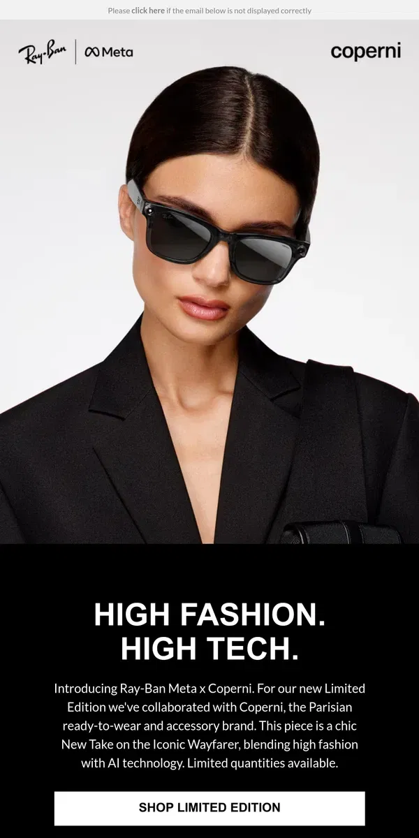 Email from Ray-Ban. Ray-Ban Meta x Coperni Limited Edition