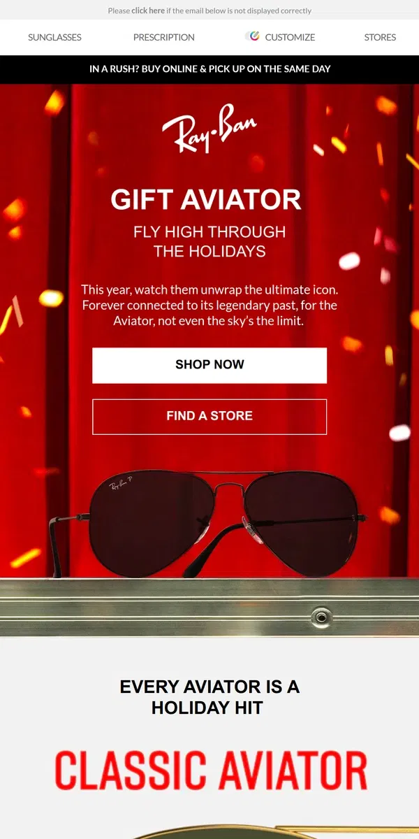 Email from Ray-Ban. The best gift is always Aviator