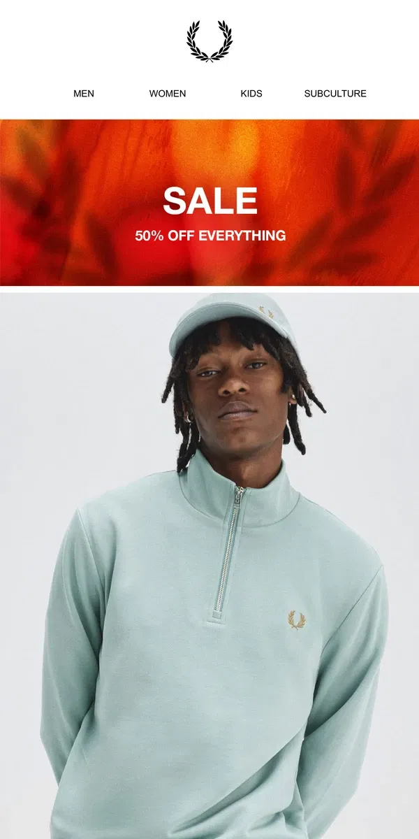 Email from Fred Perry. Further Reductions: Everything Now At 50% Off