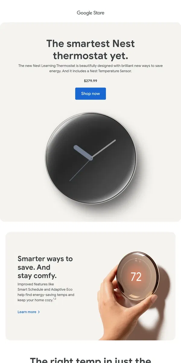 Email from Google Store. Meet the new and improved Nest Learning Thermostat