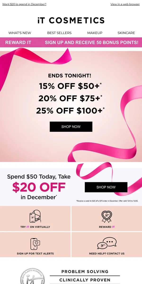 Email from IT Cosmetics. Singles’ Day Event Ends Soon