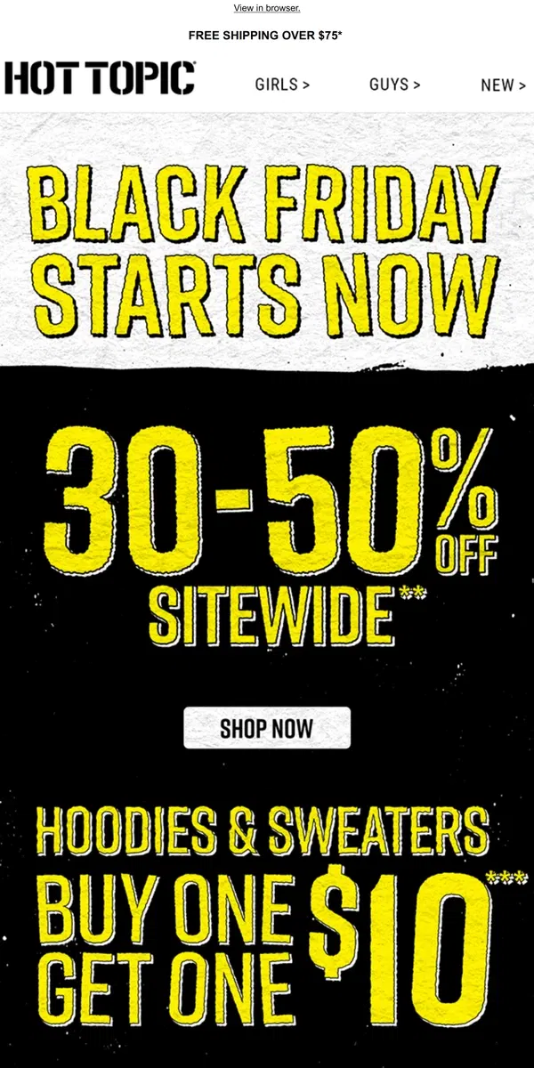 Email from Hot Topic. Oh, snap 🫰 Grab 30%-50% OFF + BOGO $10 winter styles