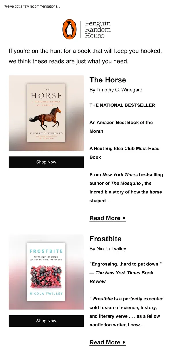 Email from Penguin Random House. You Deserve A Great New Read