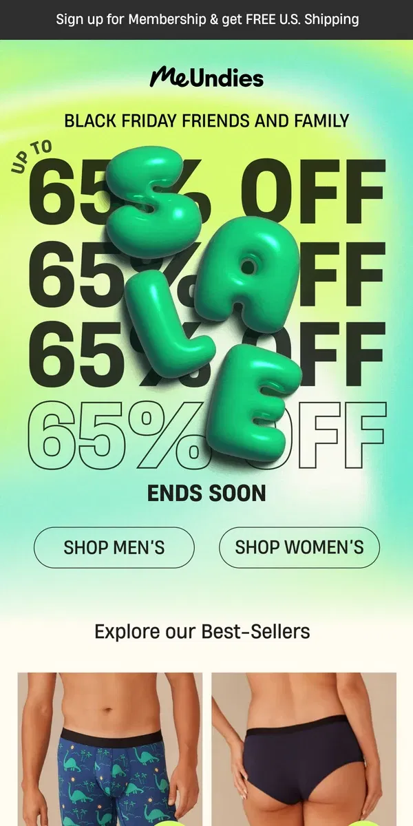 Email from MeUndies. Up to 65% Off Sitewide Ends Soon!