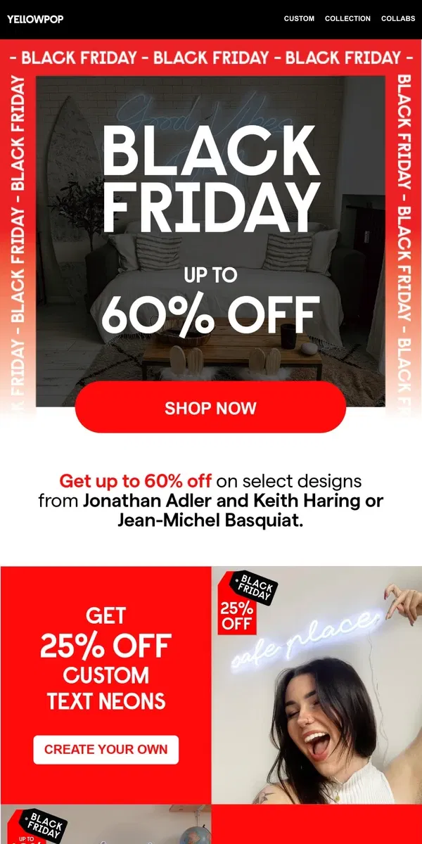 Email from Yellowpop. Up to 60% off Black Friday Sale ending soon!