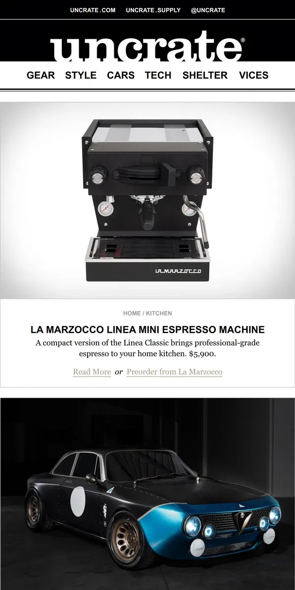 Email from Uncrate. La Marzocco Linea Mini Espresso Machine & more