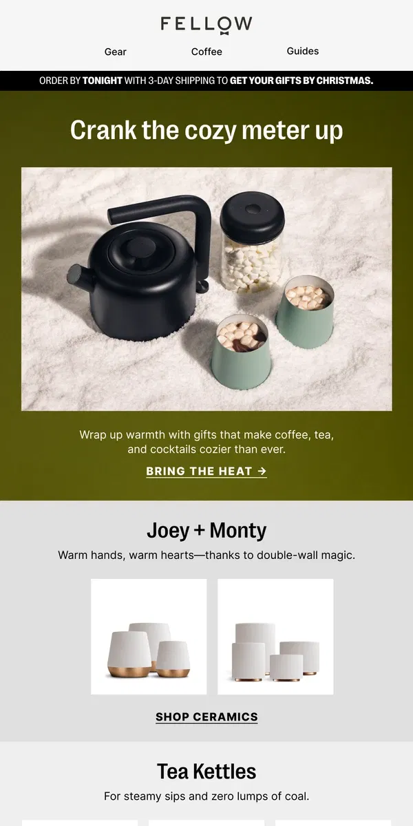 Email from Fellow. Hot gifts to keep ‘em toasty