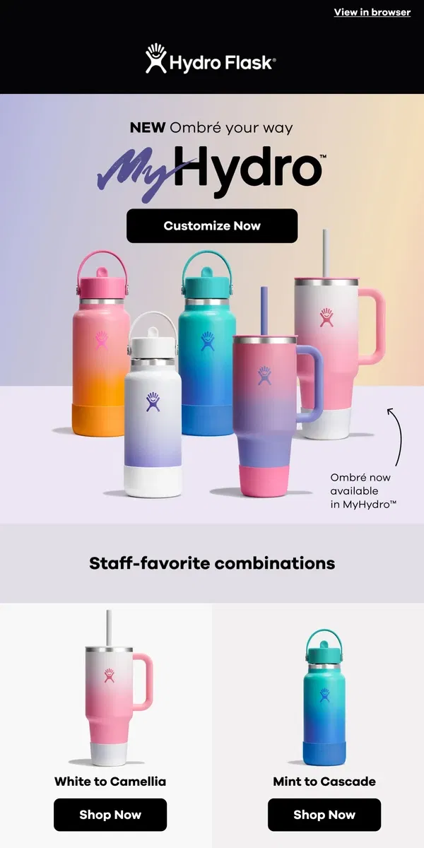 Email from Hydro Flask. NEW: Ombré your way.