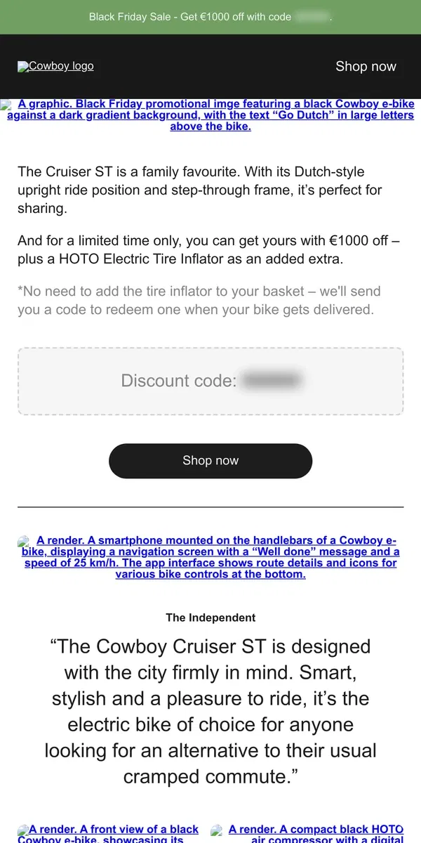 Email from Cowboy. Cruiser ST: Get €1000 off