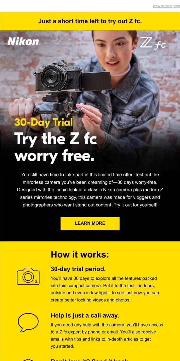 Email from Nikon. Z fc 30 Day Trial Ends Soon!