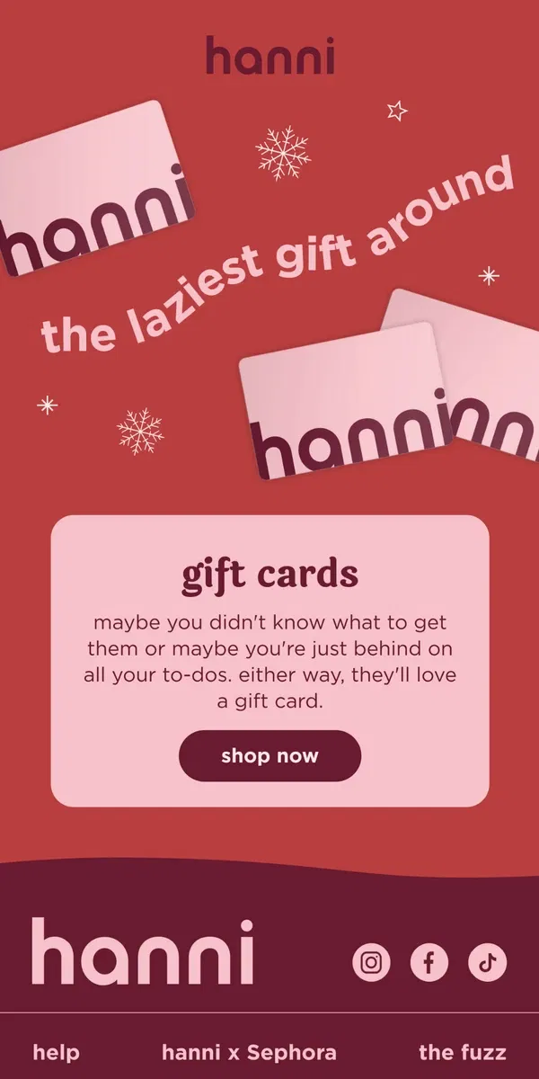 Email from hanni. we've got gift cards