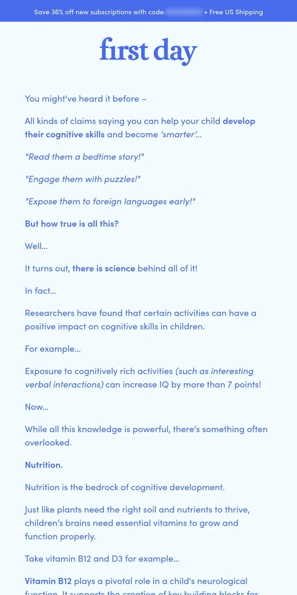 Email from First Day. 3 tricks to improve your child's cognitive skills