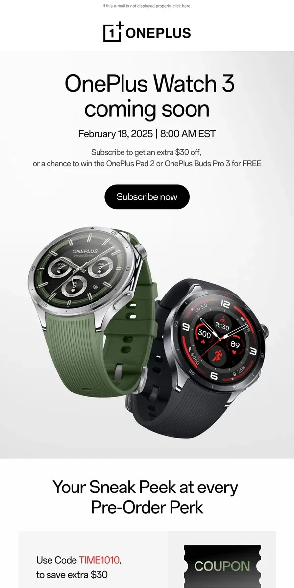 Email from OnePlus. OnePlus Watch 3 is coming