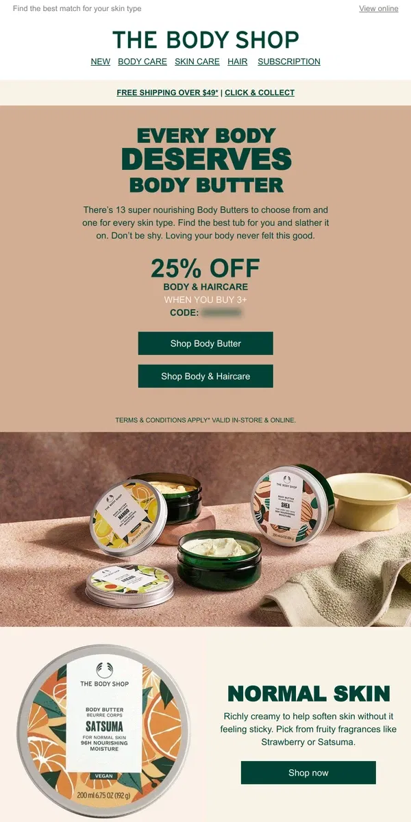 Email from The Body Shop. Body Butters for every beautiful body