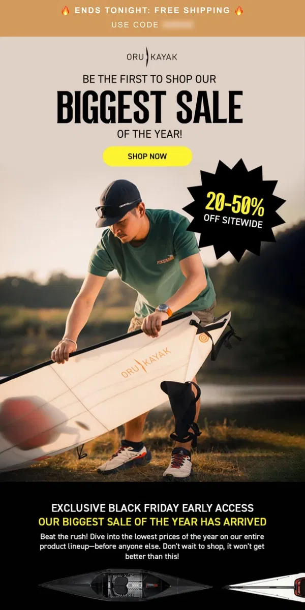 Email from Oru Kayak. Reminder: Early Access to Black Friday Prices 📣