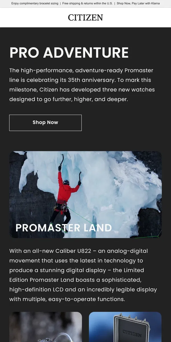 Email from Citizen Watch. The Promaster Anniversary Collection