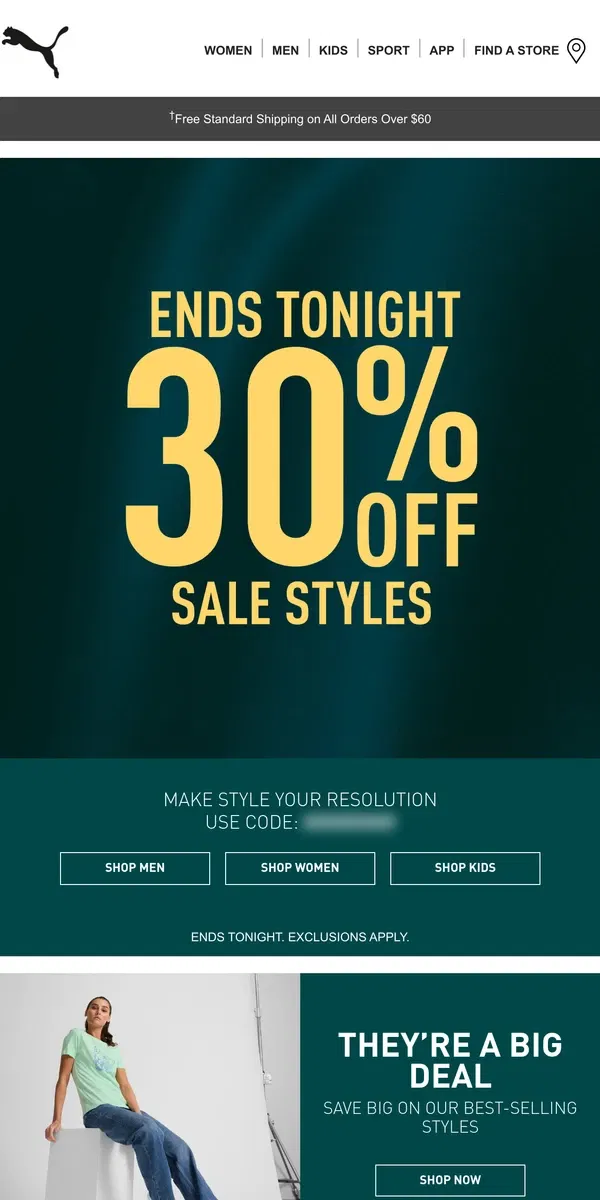 Email from Puma. Final Call For 30% Off