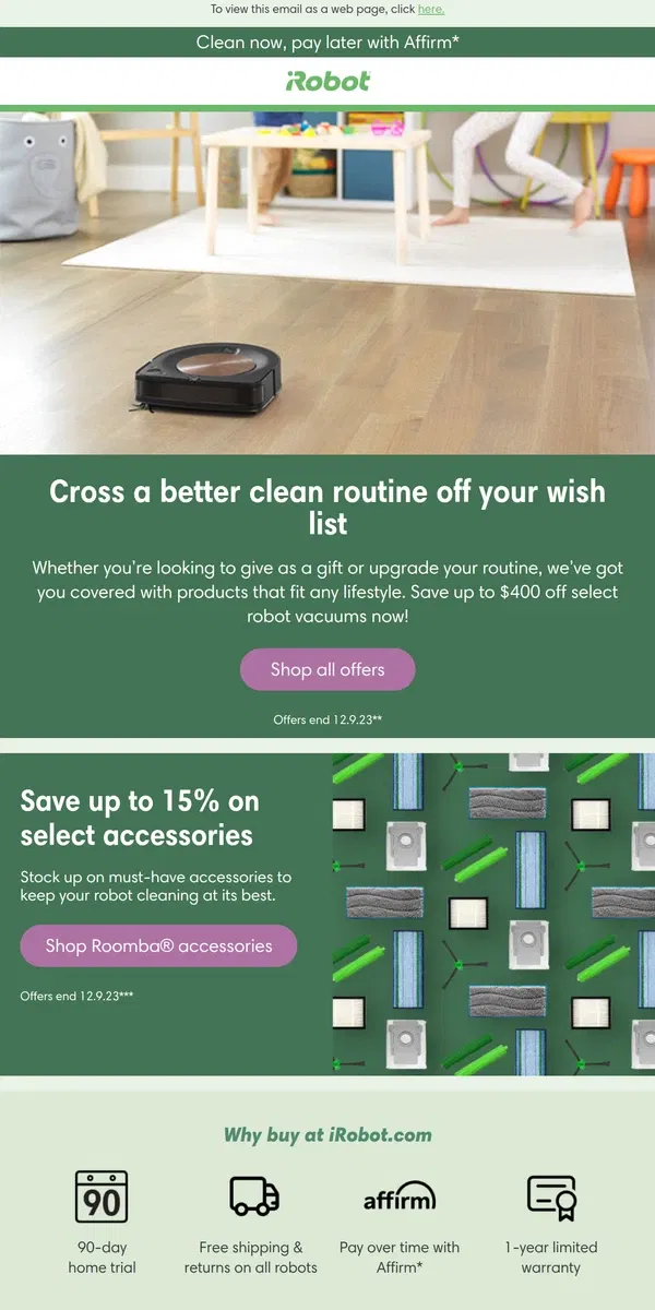 Email from iRobot. Get going on the giving - save up to $400 off!