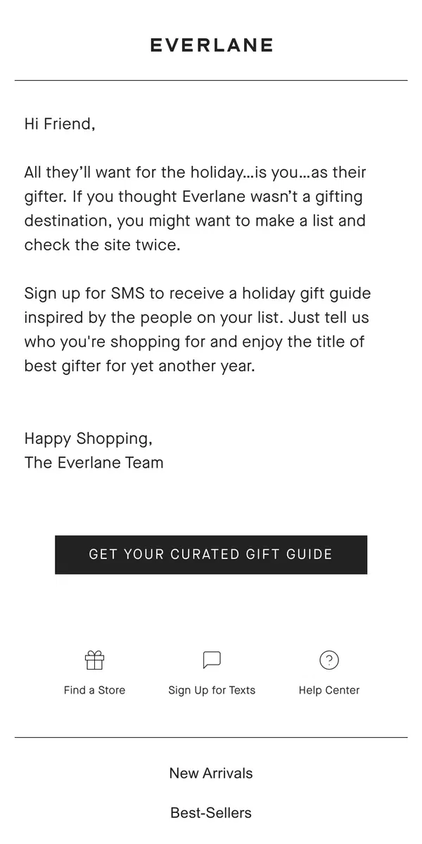 Email from Everlane. A Curated Gift for You and Yours