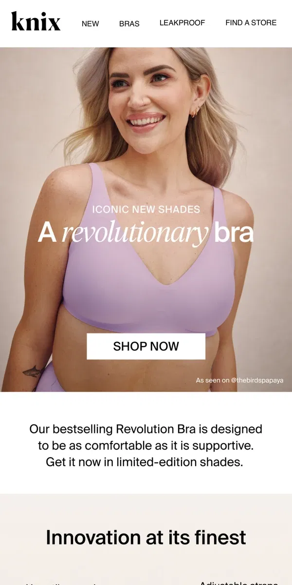 Email from Knix. Our fan-favorite bra now available in fresh shades