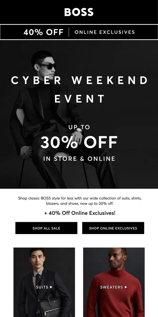 Email from HUGO BOSS. Suits, Blazers, Shoes & More Up To 30% Off