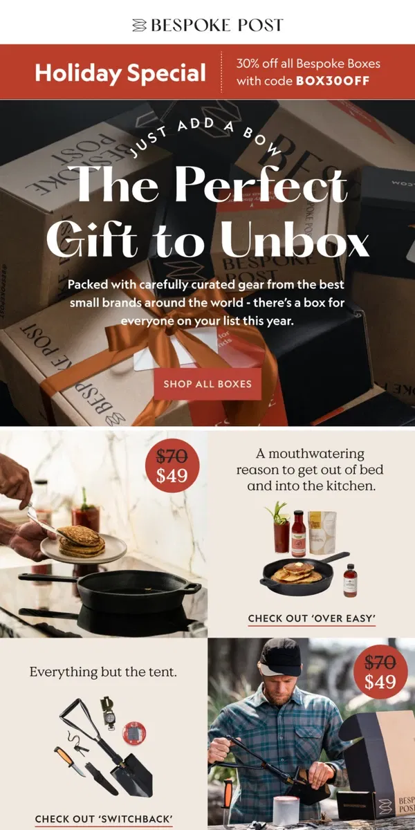 Email from Bespoke Post. Limited Time Offer: $49 for Our Most Giftable Boxes