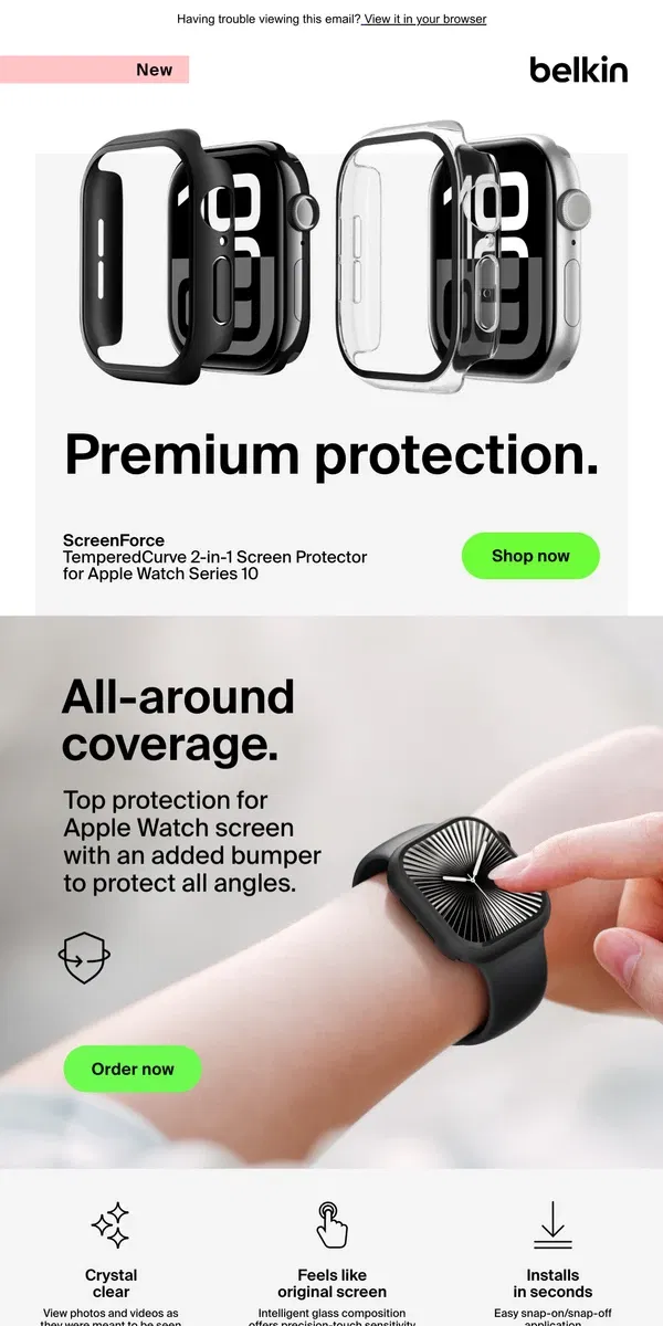 Email from Belkin. 360° protection for Apple Watch