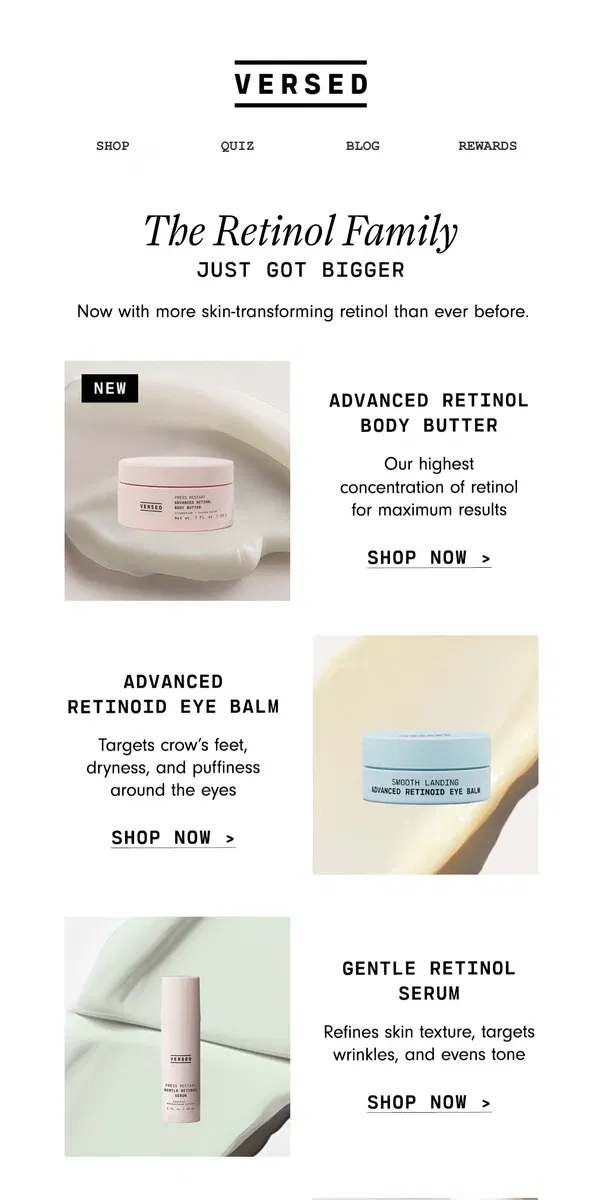 Email from Versed Skin. More retinol than ever before