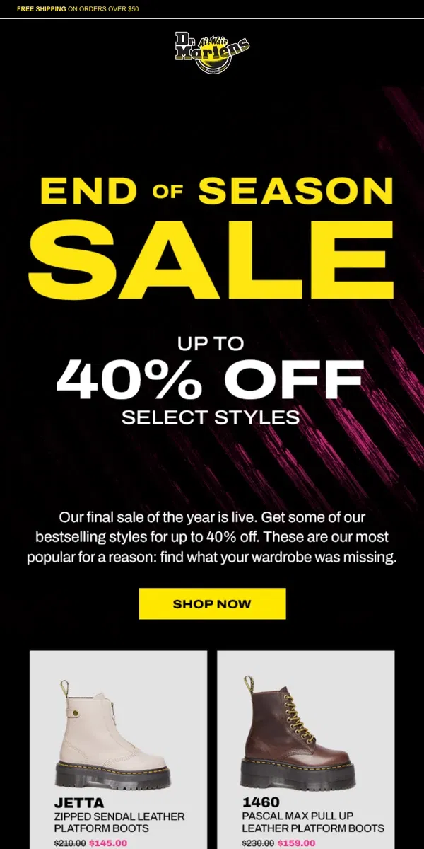 Email from Dr. Martens. Up to 40% off bestsellers