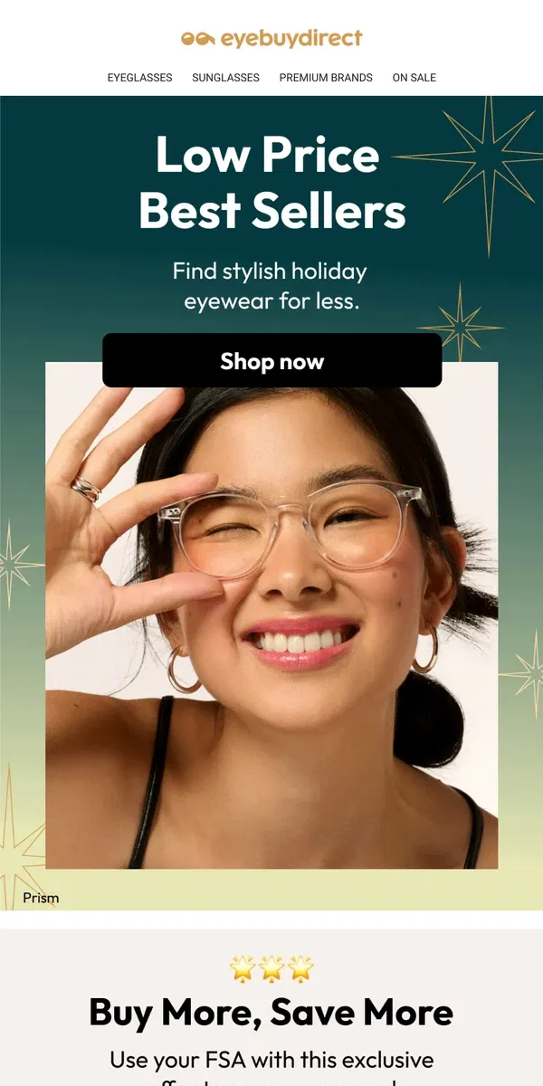 Email from Eyebuydirect. Affordable Holiday Eyewear 👀🎁 