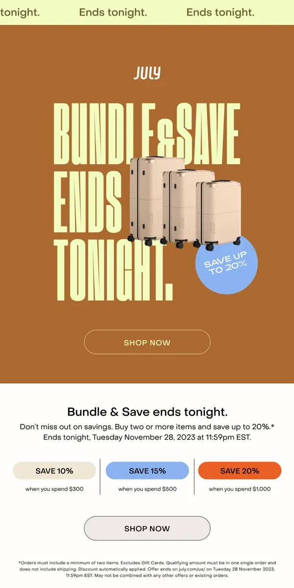 Email from July. Final hours to save up to 20%