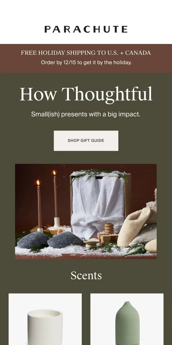 Email from Parachute Home. Cozy Gifts Under $150