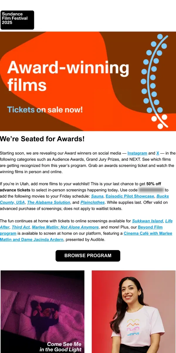 Email from Sundance. The 2025 Sundance Film Festival Awards Are Happening Today!