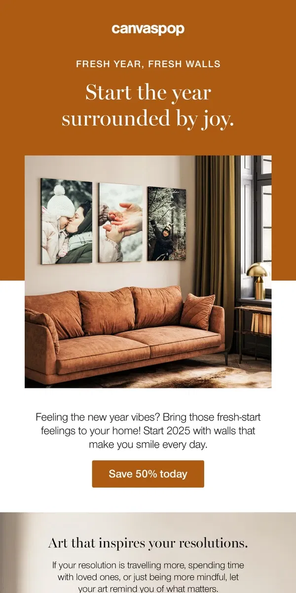 Email from Canvaspop. Fresh art for a fresh start! 🤗