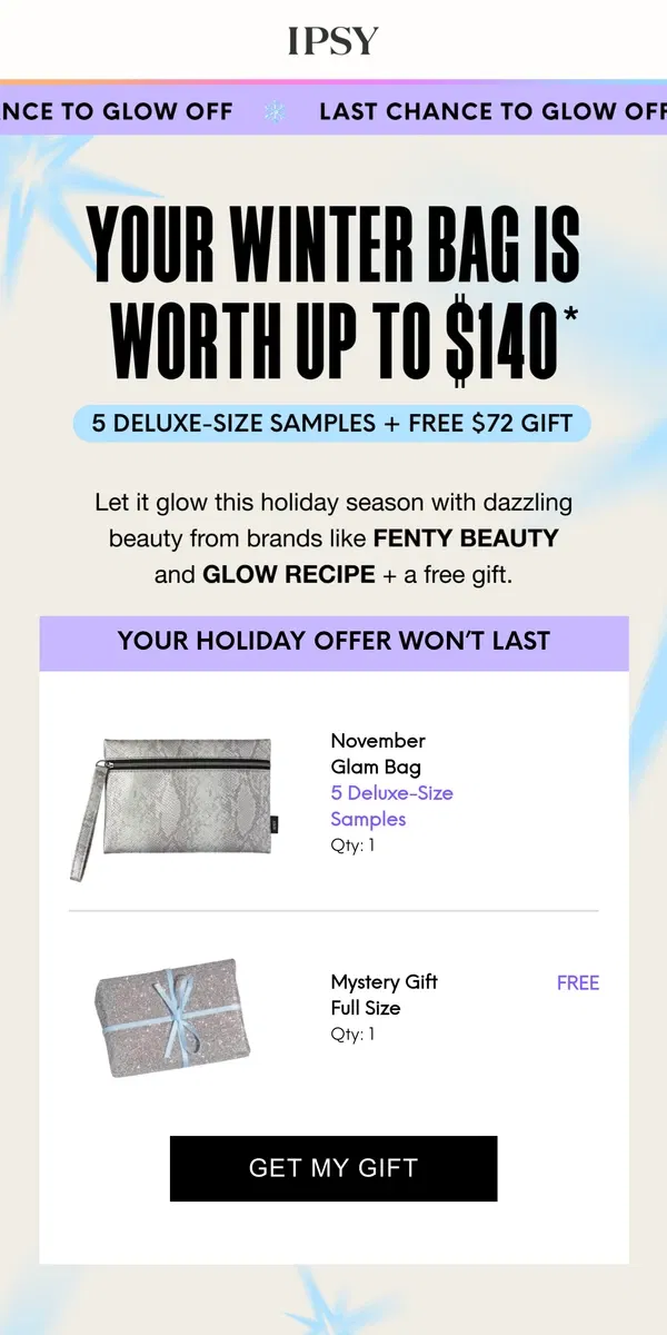 Email from BoxyCharm by IPSY. Your Glam Bag is disappearing soon