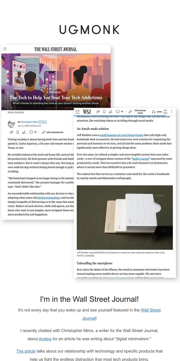 Email from Ugmonk. Ugmonk featured in the WSJ! 😮