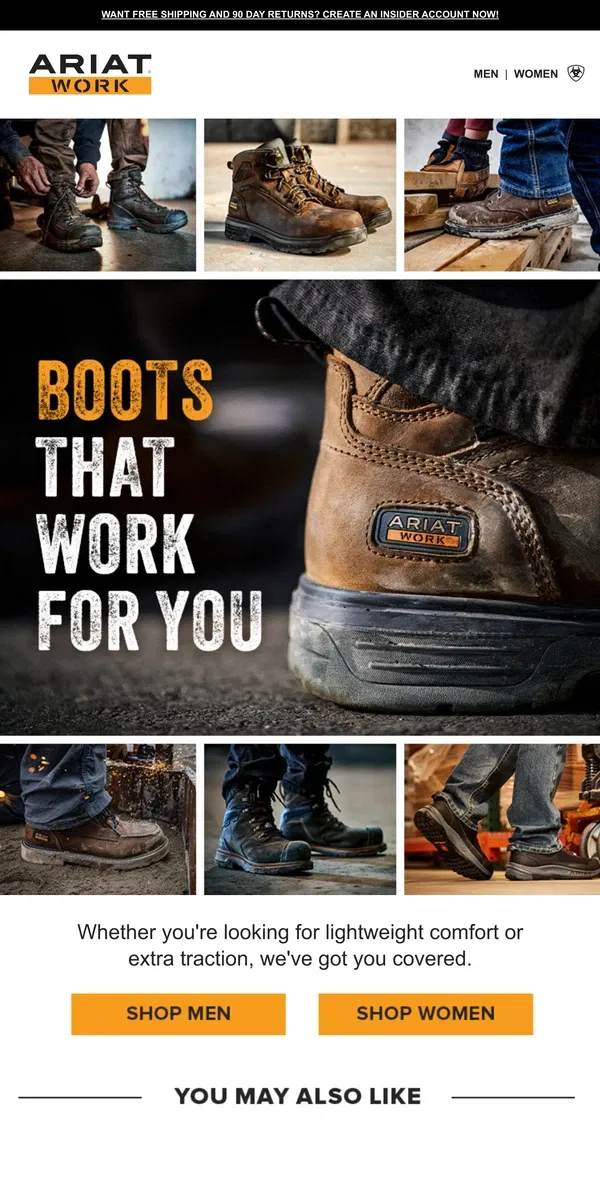 Email from Ariat. Find Your Perfect Work Boot